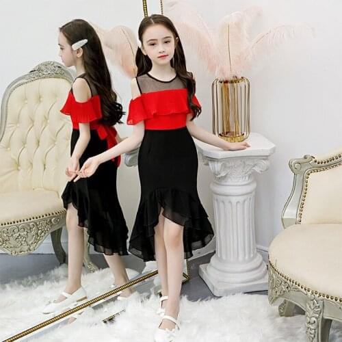 Baby Girls Dresses Children Summer Chiffon Elegant Off Shoulder Dress for Girls 3 To 12 Years Kids Princess Party Clothes