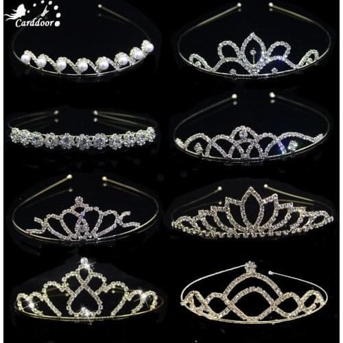 Carddoor Fashion Gold Princess Tiara Pearl Rhinestone Tiaras and Crowns Wedding Hair Accessories Birthday Bridal Hair Ornaments