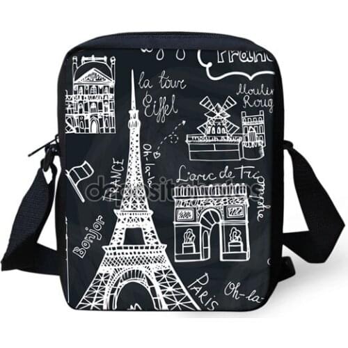 Pretty Eiffel Tower Messenger Bag for Women Mini Ladies Satchel Shoulder Bag Stylish Kids Cross Body Bag Polyester