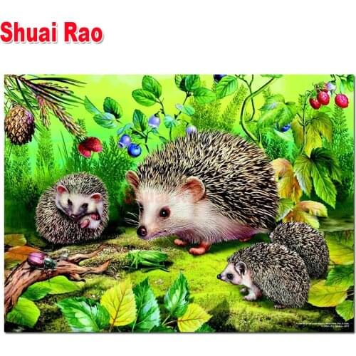 Hedgehogs famliy diamond painting full square round diamond embroidery sale 5 d diy diamond mosaic forest animals for home art