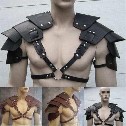 Fetish Men Medieval Shoulder Harness Armor Belts BDSM Gay Body Bondage Cage Chest Harness Strap Rave Leather Tops for Party