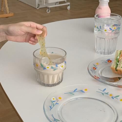 French Vintage Ins Wreath Glass Plate Snack Plate Coffee Cup Water Cup Student Cute Glass