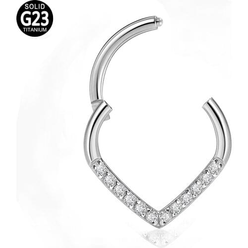 G23 Titanium Segment Hinged Ring Hoops Zircon Nose Lip Helix Cartilage Earring Nipple Septum Clicker Piercing Body Jewelry