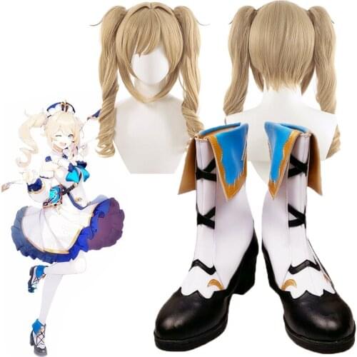 Genshin Impact Barbara Cosplay shoes Boots Christmas Blond Golden Wig Cosplay Anime Cosplay Heat Resistant Synthetic Wigs Props