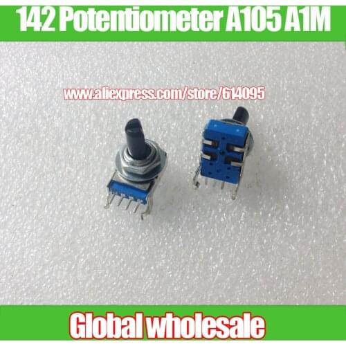 2pcs 142-type Horizontal Single Rotary Potentiometer A105 A1M / 4 Pins / Shank Length 15MMF
