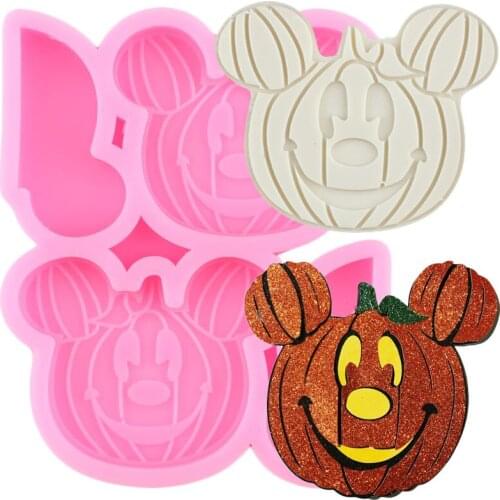 Disney Halloween Pumpkin Silicone Straw Topper Mold Mickey Head Keychain Epoxy Resin Mold Jelly Candy Chocolate Fondant Moulds