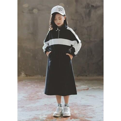 10 12 years Girls Long Sleeve Hoodie Spring Autumn Cotton Dress Two Colors Patchwork Sweatshirt Teen Girls