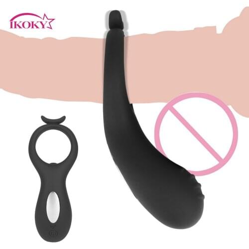 IKOKY Vibrating Cock Ring Clitoris Stimulator Vibrator Penis Ring Delay Ejaculation 10 Speed Sex Toys for Men Couple G spot
