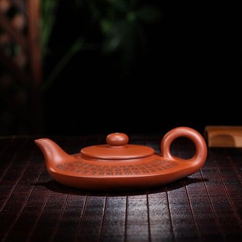 Famous artists make pure hand-made raw mineral clear cement heart through virtual flat teapot Kungfu teapot wholesale