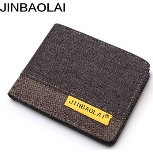 JINBAOLAI Men Wallets Canvas Decoration Stitching Genuine Leather Wallet Men Coin Purse Credit Card Holder Student Slim Wallet