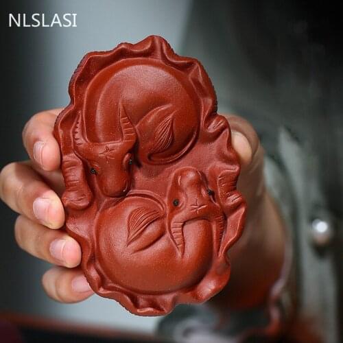 Classic Purple Clay Tea Pet Cattle model Ornament Home Flower Pot Decoration Crafts Boutiques Tea Ceremony Accessories Gift