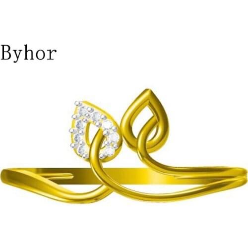 Byhor Solid 14K White+Yellow Gold 0.032ct Natural Diamonds Fine Jewelry Trendy Engagement Gift 2020 новинка ring leaf кольца