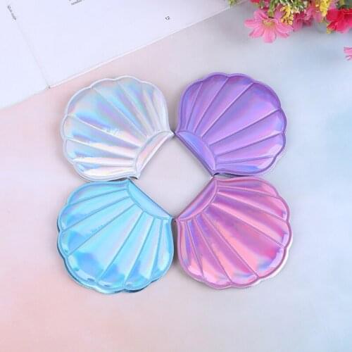 1PCS Shell Compact Mirror Makeup Mirror Portable PU Leather 1:2 Magnifier Make Up Mirrors Girls 2-Face Pocket Cosmetics Mirror