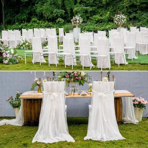 2Pcs Tulle Chair Cover Fluffy Tutu Chair Skirt for Bridal Wedding Baby Shower Birthday Party Decoration Long Tulle