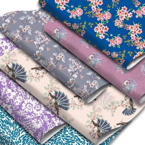 Blossom Flowers Printed Faux Leather Sheets Floral Pattern Synthetic Leather Fabric 20x33cm for Hair Bows Bags Pouches Crafts
