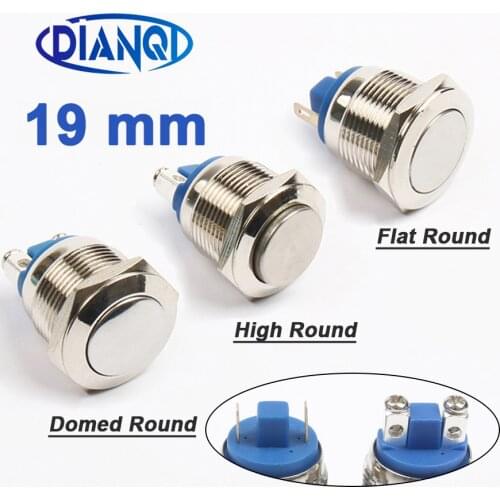 19mm Metal Brass chrome spherical Flat High round Push Button Switch domed Momentary 1NO Car press button screw/pin terminal