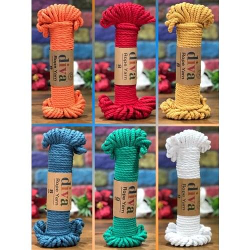 Multicolor Regenerated Cotton Macrame Rope - 8mm 250g 24m - 2 Twist - 11 Color Options - Wall - Door Decorations, Bags, Cushion, Pillow, Swing, Hammock, Party, Cord, Wedd, Thread, String Home Textile - Twisted DIY