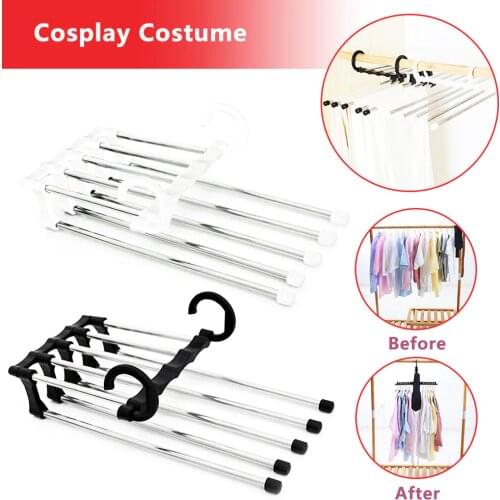 5 In 1 Multi-functional Wardrobe Trouser Storage Rack Pants Tie Storage Shelf Stainless Steel Clothes Hanger Closet Organizer