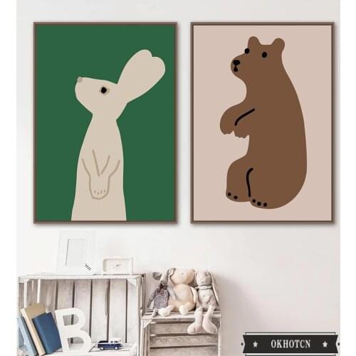 Cartoon Cute Baby Animal Poster Nordic Rabbit Raccoon Cat Hedgehog Elephant Canvas Painting Wall Art Nursery Kids Room Decor