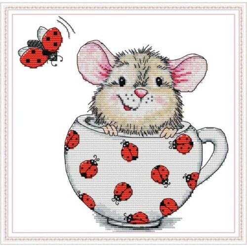 Mouse In The Cup Chinese Cross Stitch Patterns DIY Handmade Needlework Cross-stitch Embroidery Animals 14ct 11ct Printed Canvas