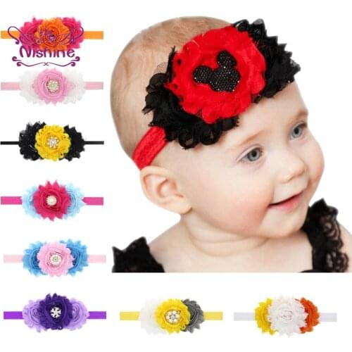 Nishine Lovely Handmade Flowers Baby Girls Elastic Hairband Shining Pearls Rhinestone Floral Toddler Headband Party Decoration