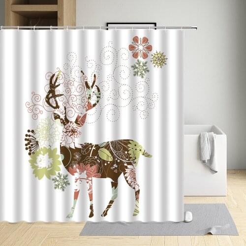 Deer Plum Blossom Antler Shower Curtain Tree Leaf Butterfly Love Heart Flower Snowflake Lamp Forest Cloth Bathroom Decor