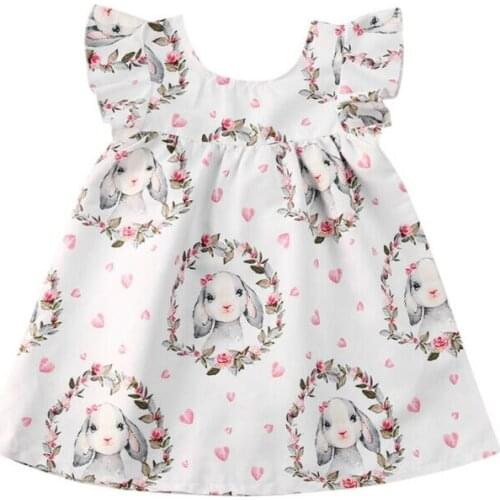 Toddler Kids Baby Girls Cartoon Rabbit Flower Petal Sleeve Tutu Dress Cute Princess Party Dresses 0-4Y