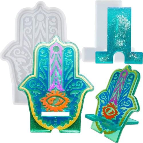DIY Mobile Phone Holder Rack Silicone Resin Mold Hand Of Fatima GodS Eye Desktop Stand Bracket CellPhone Holder Silicone Mold