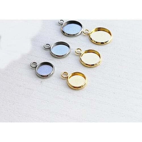 20pcs/lot Gold 6/8/10/12/14/16mm Stainless Steel Pendant Cabochon Base Settings Single Circle Cameo for Bracelet Jewelry Making