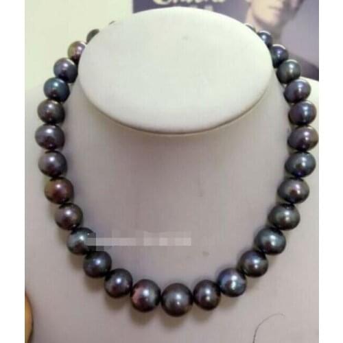 Stunning 10-11mm round tahitian huge black red green pearl necklace 18" 36"