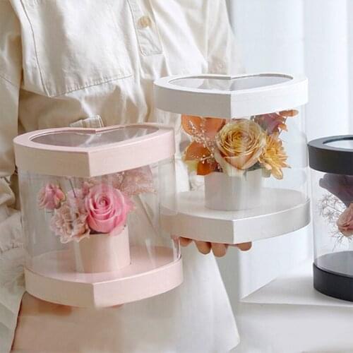 1PC Mini PVCTransparent Packing Boxes Valentines Day Flowers Flower Pot Heart-shaped Love Hug Bucket Flower Arrangement Box