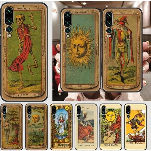 Retro Tarot cards Phone case For Huawei P Mate P10 P20 P30 P40 10 20 Smart Z Pro Lite 2019 black pretty coque painting prime