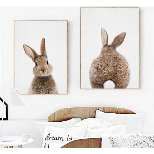 Nordic Lovely Rabbit Animal Decorative Canvas Painting For Living Room Decoration Wall Art Home Decor