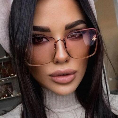 Fashion New Oversize Rimless Square Bee Sunglasses Women 2021 Men Brand Small Bee Grey Sun Glasses Gradient Goggles Female UV400