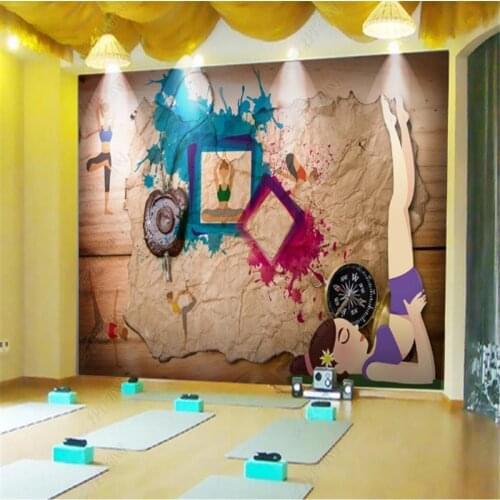 Modern Fashion Nostalgic Creative Yoga Studio Wallpapers Industrial Decor Gym Background Wall Paper Mural Papel De Parede
