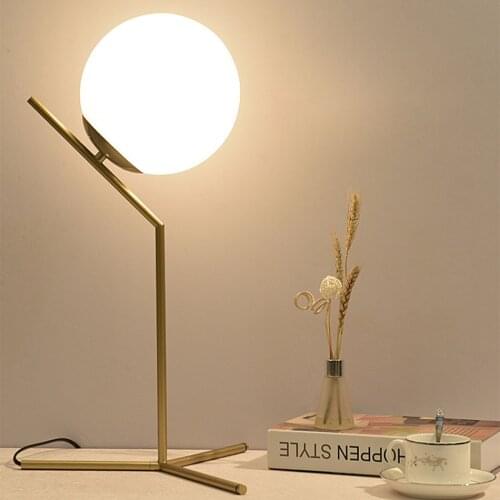 20cm Modern Glass Ball Table Lamps Gold Nordic Simple Bedroom Bedside Reading Desk Lamp Home Decor E27 LED Bedside Lamp Lamparas