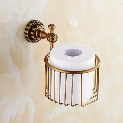Vintage Paper Holders Solid Brass Bronze Toilet Paper Basket Bathroom Shelf Wall Mounted Bathroom Accessories WC Tissue Holder