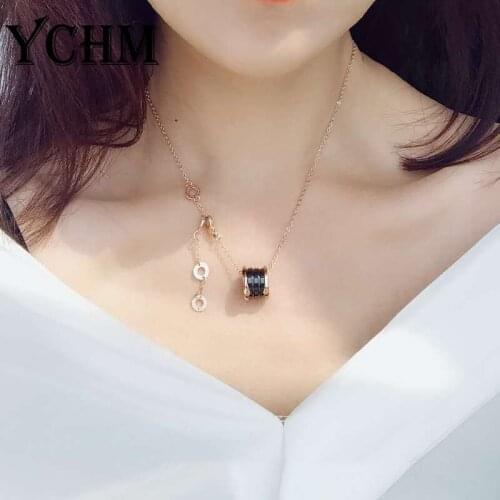 YCHM Square Double Layers Pendant Necklace For Women Multi-Choices Stainless Steel Necklace For Christmas Gift Jewelry
