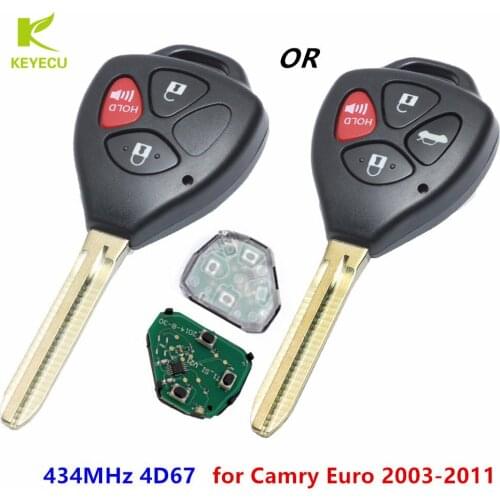 KEYECU Replacement New Remote Car Key Fob 3 / 4 Button 434MHz With 4D67 Chip for Toyota Camry Euro 2003-2011
