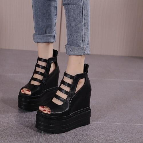 2021 summer new womens sandals Europe and the United States hollow round head sandals super high heel wedges 14CM mesh shoes