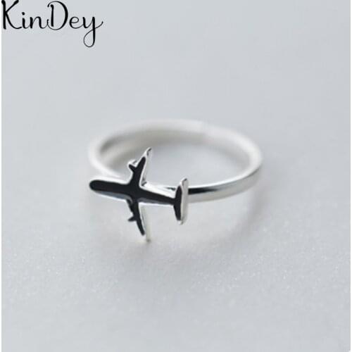 Kindey Punk Personality Silver Color Airplane Rings For Women Wedding Jewelry Adjustable Antique Finger Ring Anillos