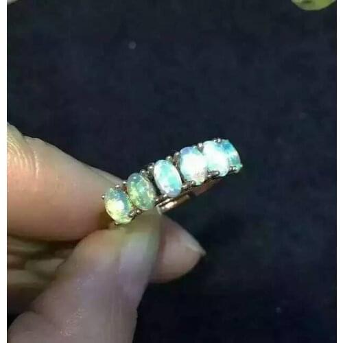 Natural Transparent opal gem Ring Natural gemstone ring 925 sterling silver trendy Slender elegant array women party Jewelry