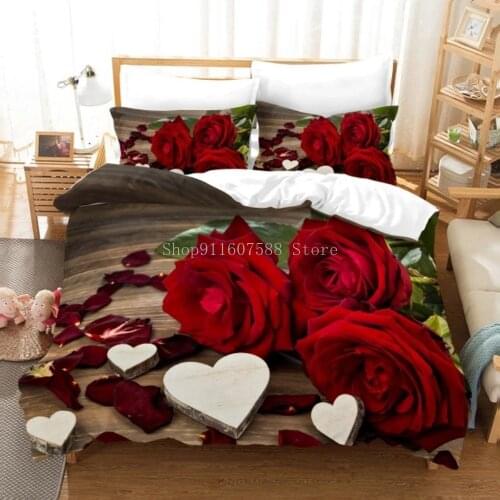 Rose Flower Bedding Sets Beautiful Duvet Cover Set Print Soft Comforter Sets Bed Linen Set With Pillowcase 2/3 Pcs Queen Sizes