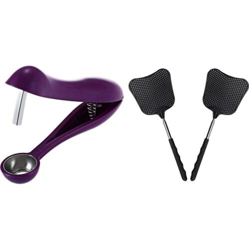 2Pcs Mosquito And Fly Killing Plastic Fly Swatter Retractable Rod With Cherry Fruit Kitchen Olive Core Remove Pit Tool
