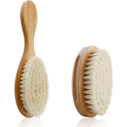 2Pcs Baby Care Pure Natural Wool Hair Brush Newborn Wooden Brush Hairbrush Infant Comb Head Massager