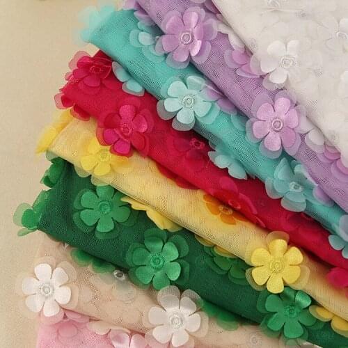 2yards Flower Lace Fabric polyester Mesh Lace Floral embroidery Fabric Bridal Lace Fabric wide 130cm