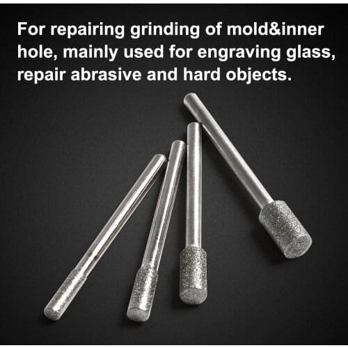20pcs 3mm Shank Diamond Cylinder Head Sharpener Burr Round File 5*3/4/5/6mm Craftsman Diamond Grinding Rotary Tool