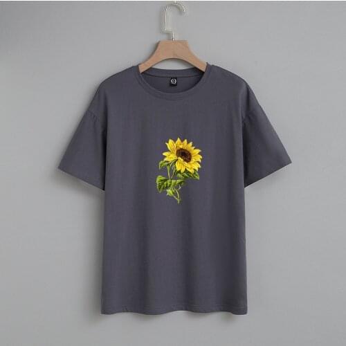 2020 Aesthetic Plus Size Women T Shirt 100% Cotton Tees for Girls Sunflower Printed T Shirt Crewneck Vegan Kpop Tshirt Top