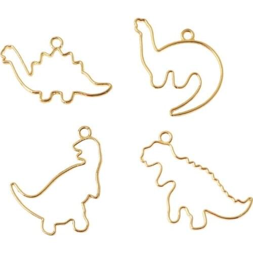 4Pc Cartoon Dinosaur Blank Resin Frame Pendant Open Bezel Setting Jewelry Making