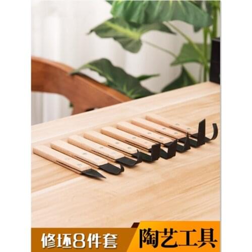 8pcs/set Pottery Blank Repair Tool for Repairing Blanks with Wooden Handle, Pottery Carving Model Carving Knife